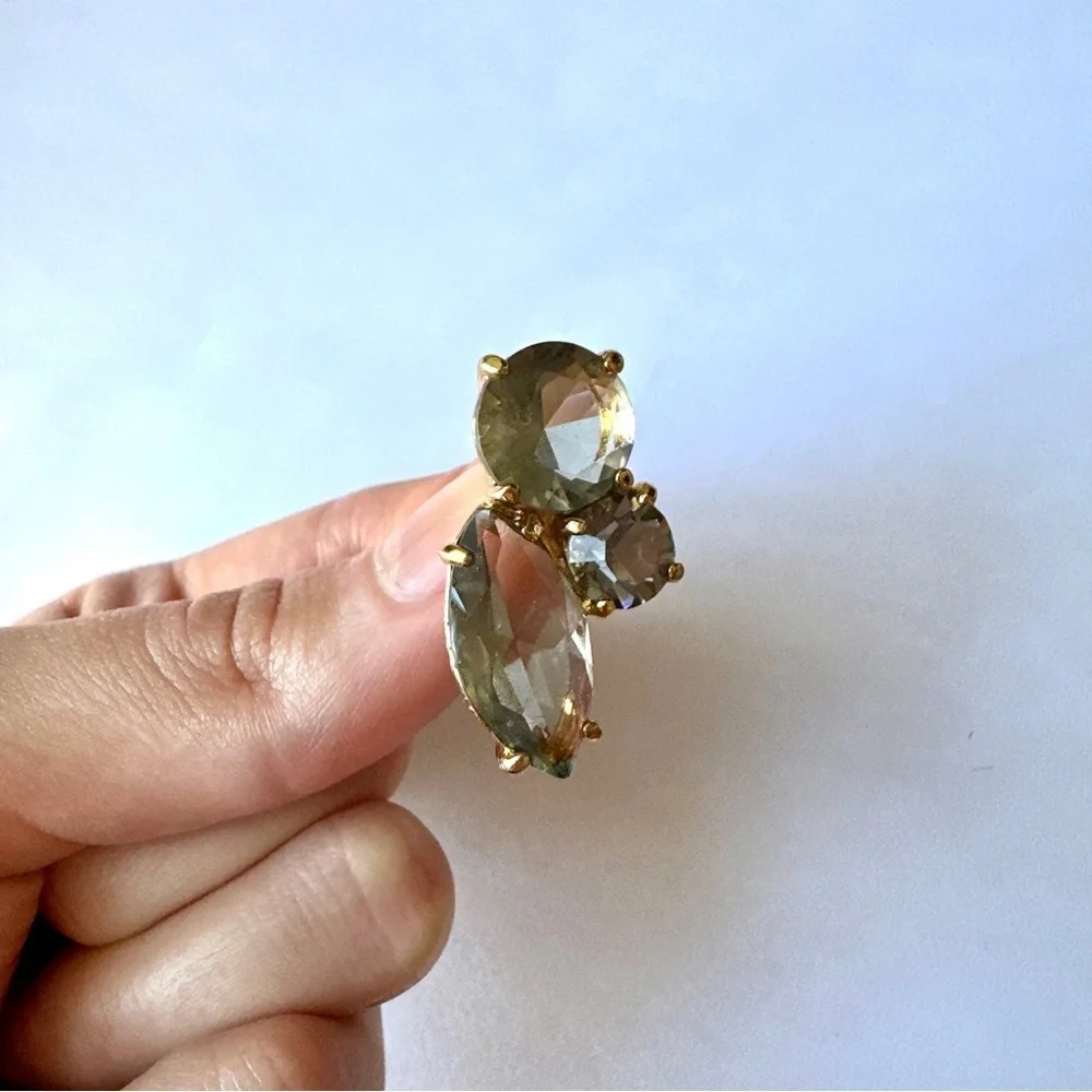 Kate Spade Gold Plate Grey Crystal Rhinestone Cluster Pierced Earrings